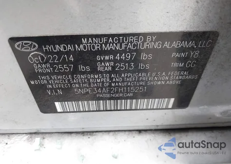 2015 Hyundai Sonata Sport из США, поврежденный, VIN 5NPE34AF2FH115251